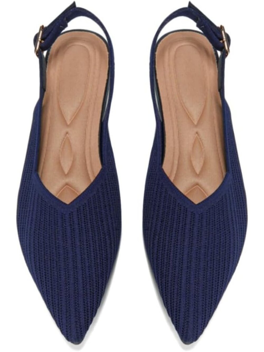 DREAM PAIRS Women's Blue Knit Soft Pointed Toe Adjustable Ankle Strap Flats